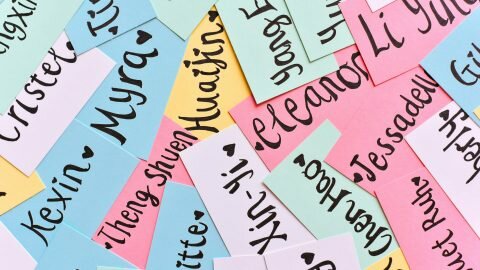 Colourful paper with names written on them.